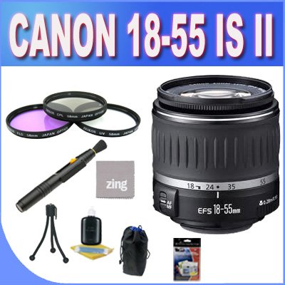 Canon EF-S 18-55mm f/3.5-5.6 is II SLR Lens - Mark II + 3 Piece Filter Kit + Lens Pen Cleaner + Shock Proof Deluxe Lens Case + Microfiber Cleaning Cloth + Accessory Saver Bundle!