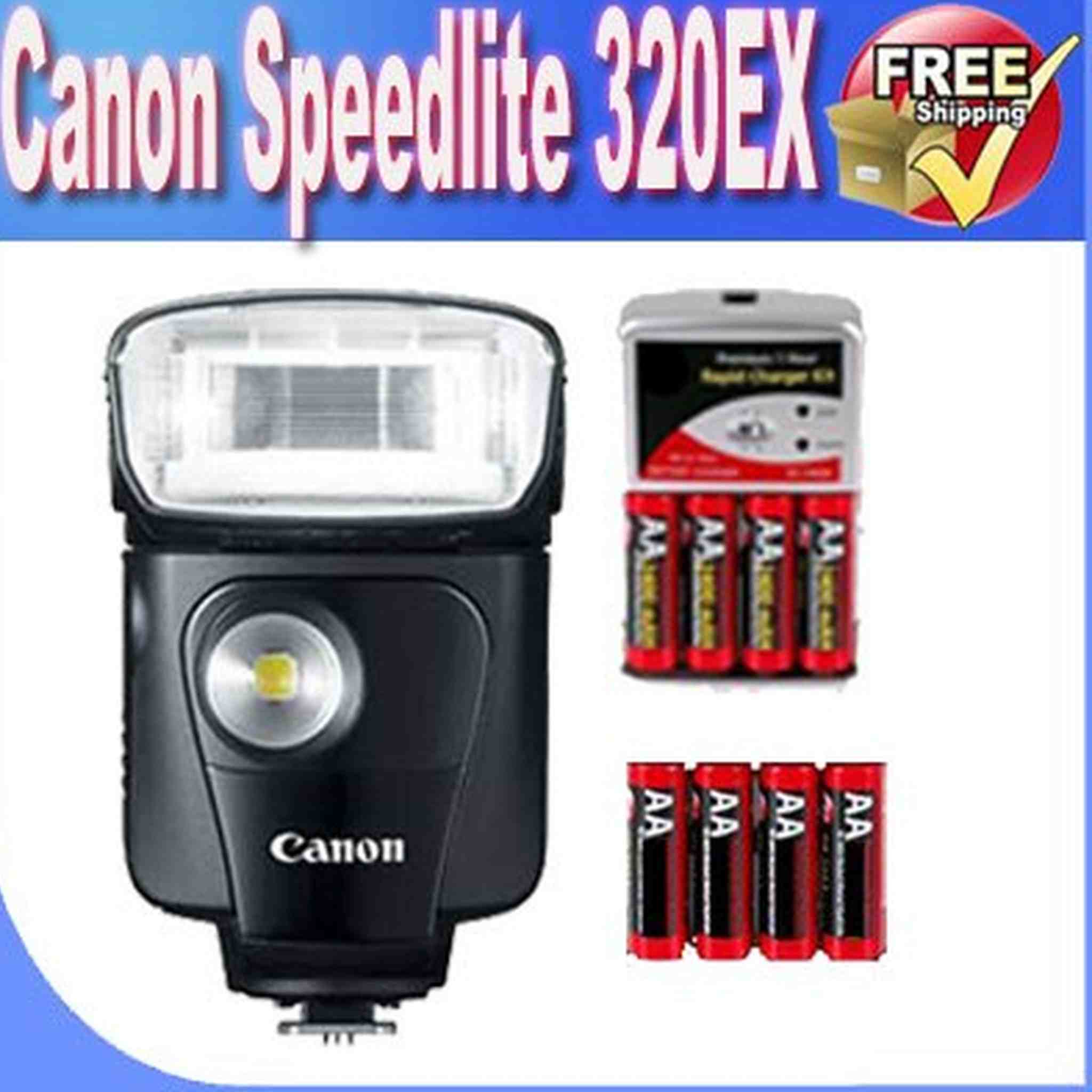 Canon Speedlite 320EX Flash for Canon Digital SLR Cameras + 8 NIMH AA Rechargeable Batteries + Ac/DC Rapid Battery Charger + Accessory Saver Bundle!!