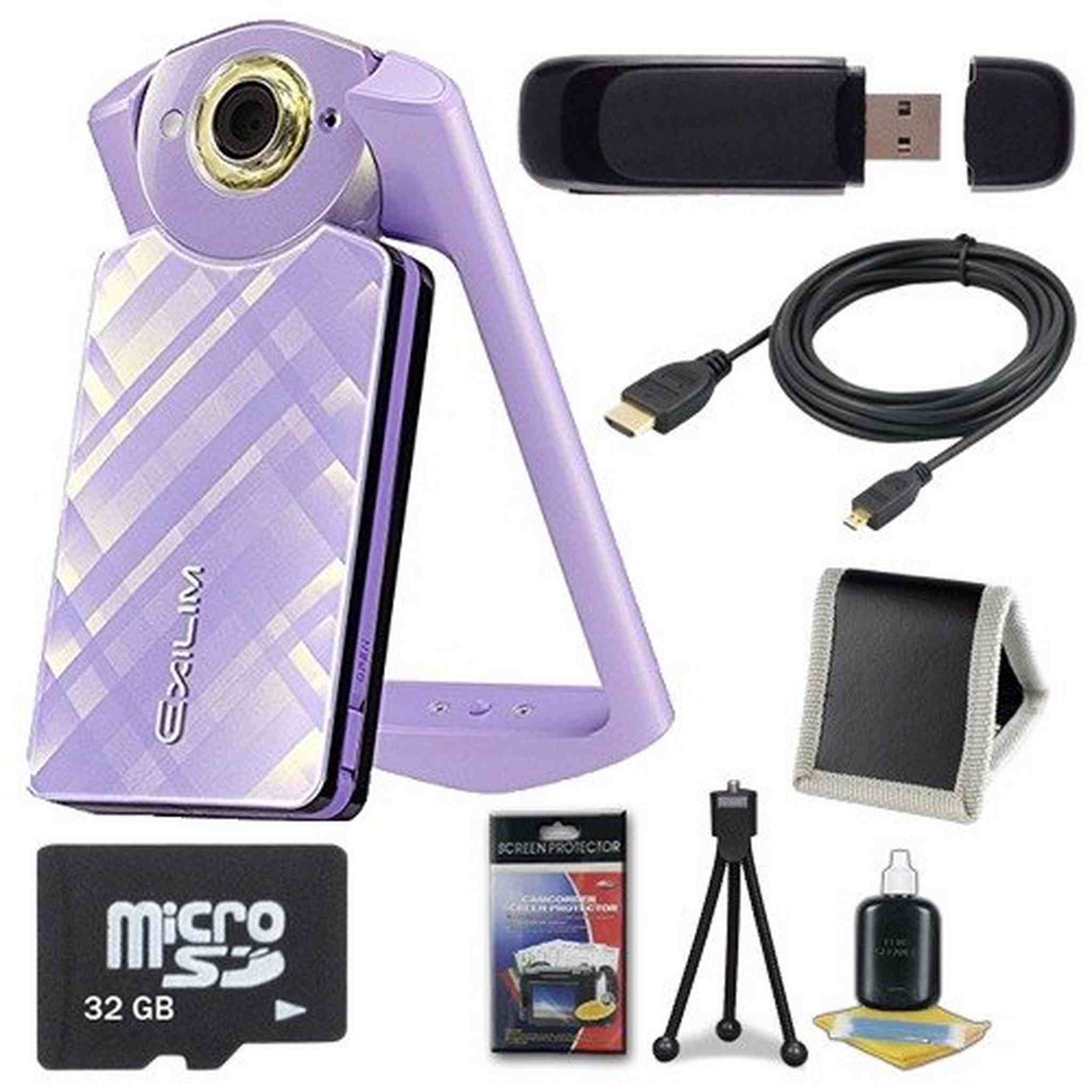 6Ave Casio EX-TR60 Self Portrait/Selfie Digital Camera Light Violet + 32GB microSD Class 10 Memory Card + Micro HDMI C