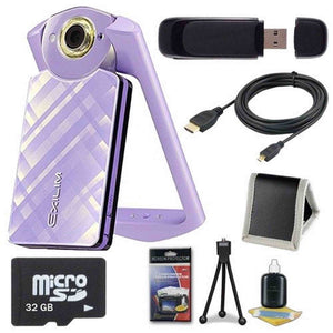 6Ave Casio EX-TR60 Self Portrait/Selfie Digital Camera Light Violet + 32GB microSD Class 10 Memory Card + Micro HDMI C