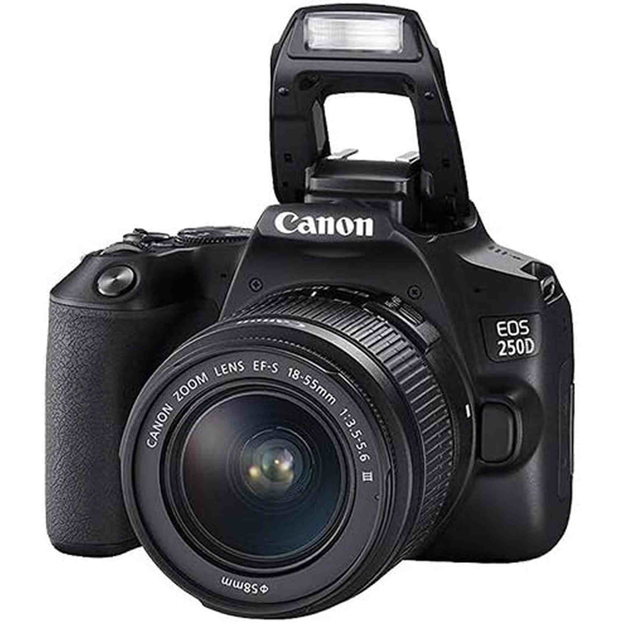 Canon EOS Rebel 250D DSLR Camera with 18-55mm Lens Black + EOS Bag + Sandisk Ultra 64GB Card + Cleaning Set and More Canon