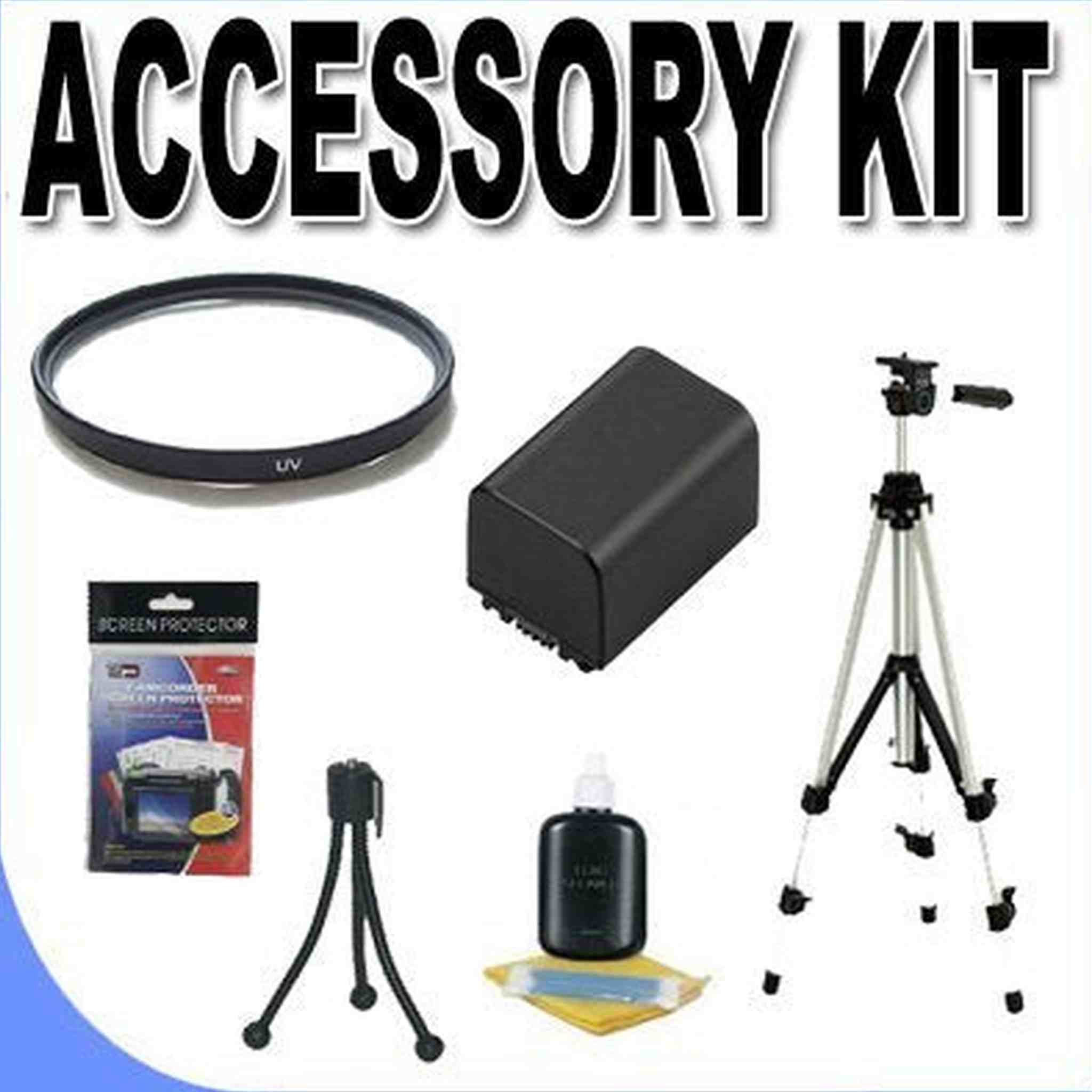 FH100 Lithium Ion Replacement Battery & Tripod 37mm UV Filter BigVALUEInc Accessory Saver Bundle f/Sony Camcorders