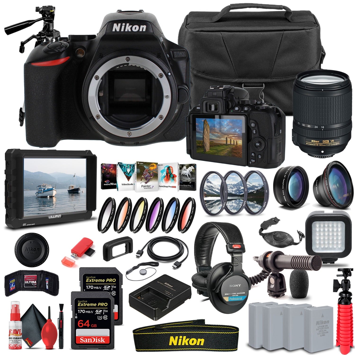 Nikon D5600 DSLR Camera W/ 18-140mm Lens 1577  - Pro Bundle