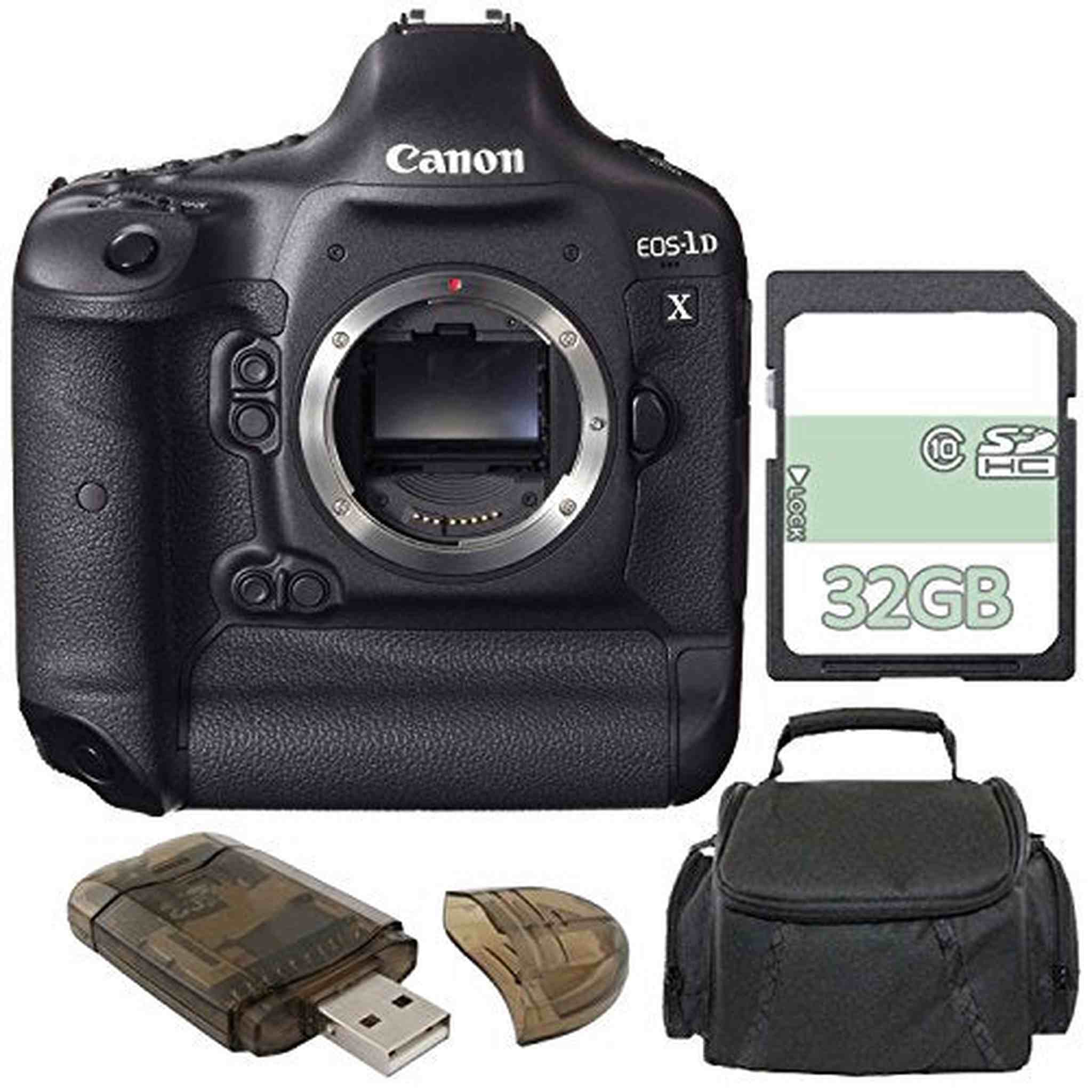 Canon EOS-1D X DSLR Camera Body Only + 32GB + Spacious Carrying Case + SD/microSD Memory Card Reader Bundle Canon