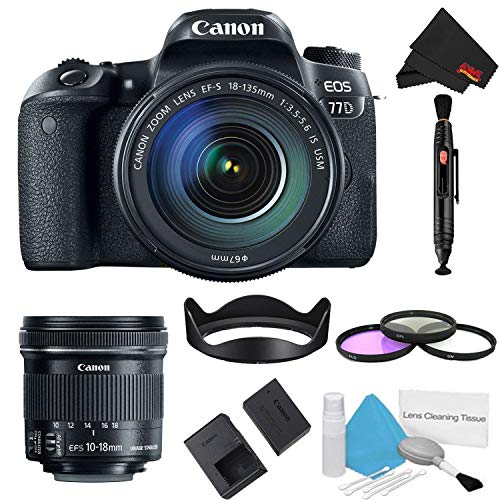 Canon EOS 77D DSLR Camera with 18-135mm Lens Bundle w/ 3 Piece Filter Kit + Bonus 10-18mm Lens International Model