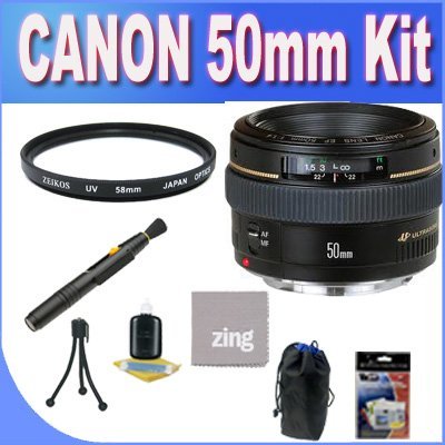 Canon EF 50mm f1.4 USM Standard & Medium Telephoto Lens for Canon SLR Cameras + UV Filter + Lens Pouch + Microfiber Cleaning Cloth + Lens Pen Cleaner + Accessory Saver Bundle