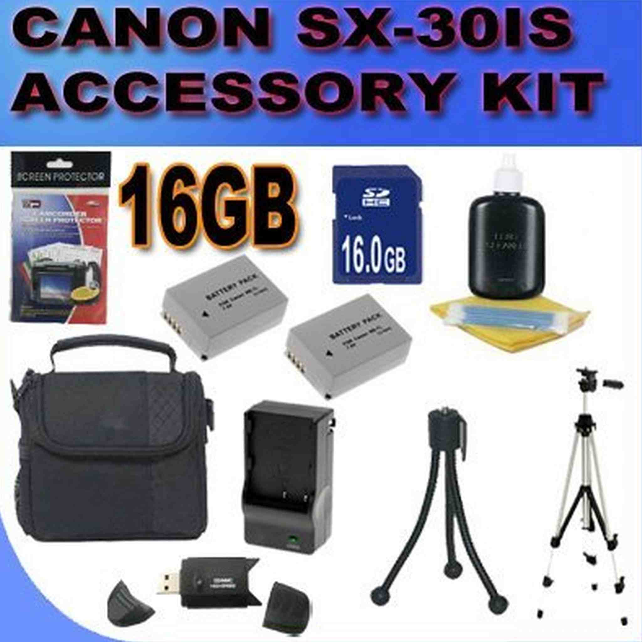 BigVALUEInc Accessory Saver Bundle Kit For Canon Powershot SX30IS SX30 SX-30IS Digital Camera 16GB SDHC Card, Card Reader, NB-7L Battery + More!!!!