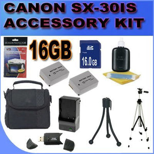 BigVALUEInc Accessory Saver Bundle Kit For Canon Powershot SX30IS SX30 SX-30IS Digital Camera 16GB SDHC Card, Card Reader, NB-7L Battery + More!!!!