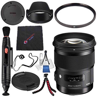 Sigma 50mm f/1.4 DG HSM Art Lens for Nikon F #311306 + Lens Pen Cleaner + Microfiber Cleaning Cloth + Lens Capkeeper + Deluxe Cleaning Kit + Flexible Tripod Bundle International Model No Warranty