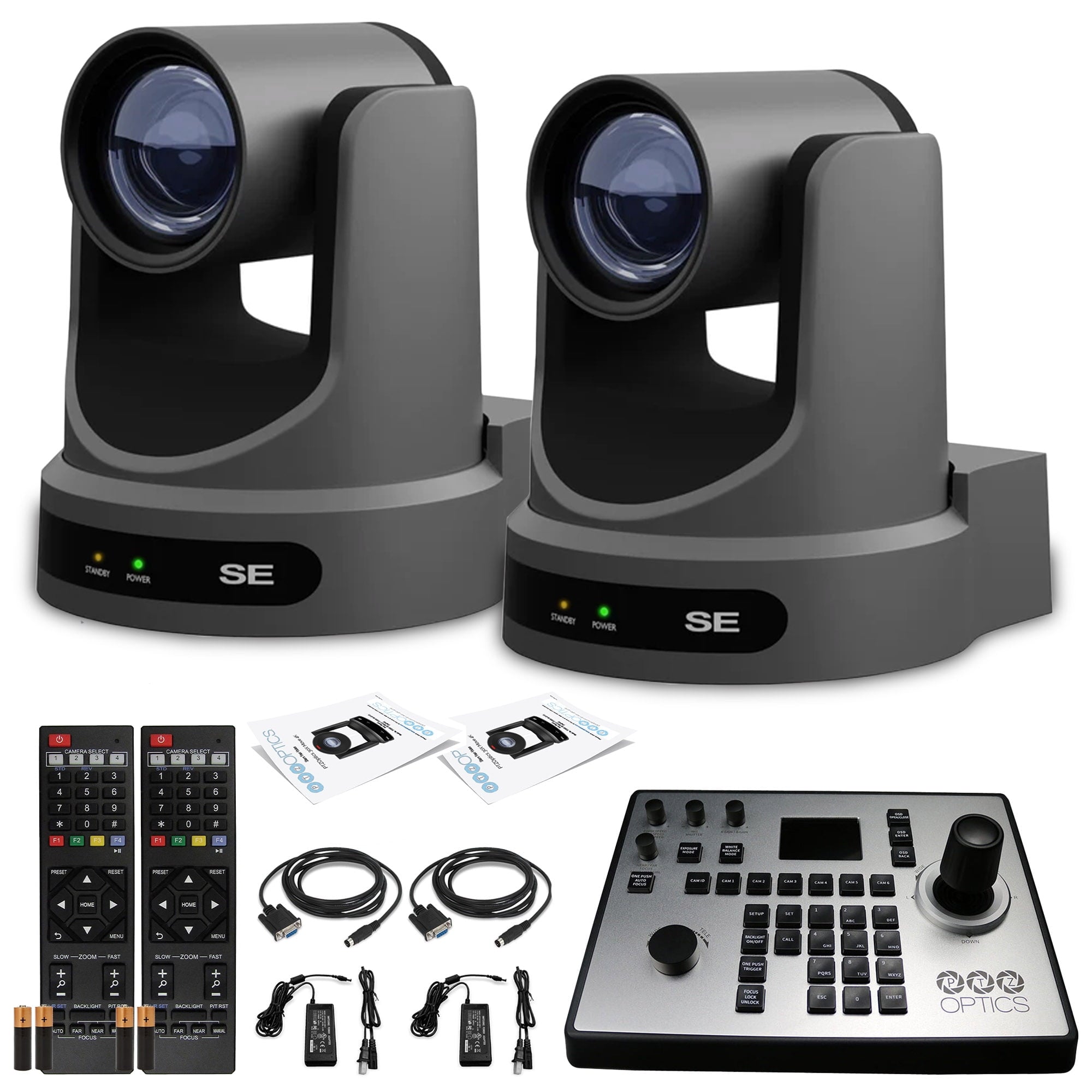2 x PTZOptics Move SE PTZ Camera with 12x Optical Zoom PT12X-SE-GY-G3 + PTZOptics PT-JOY-G4