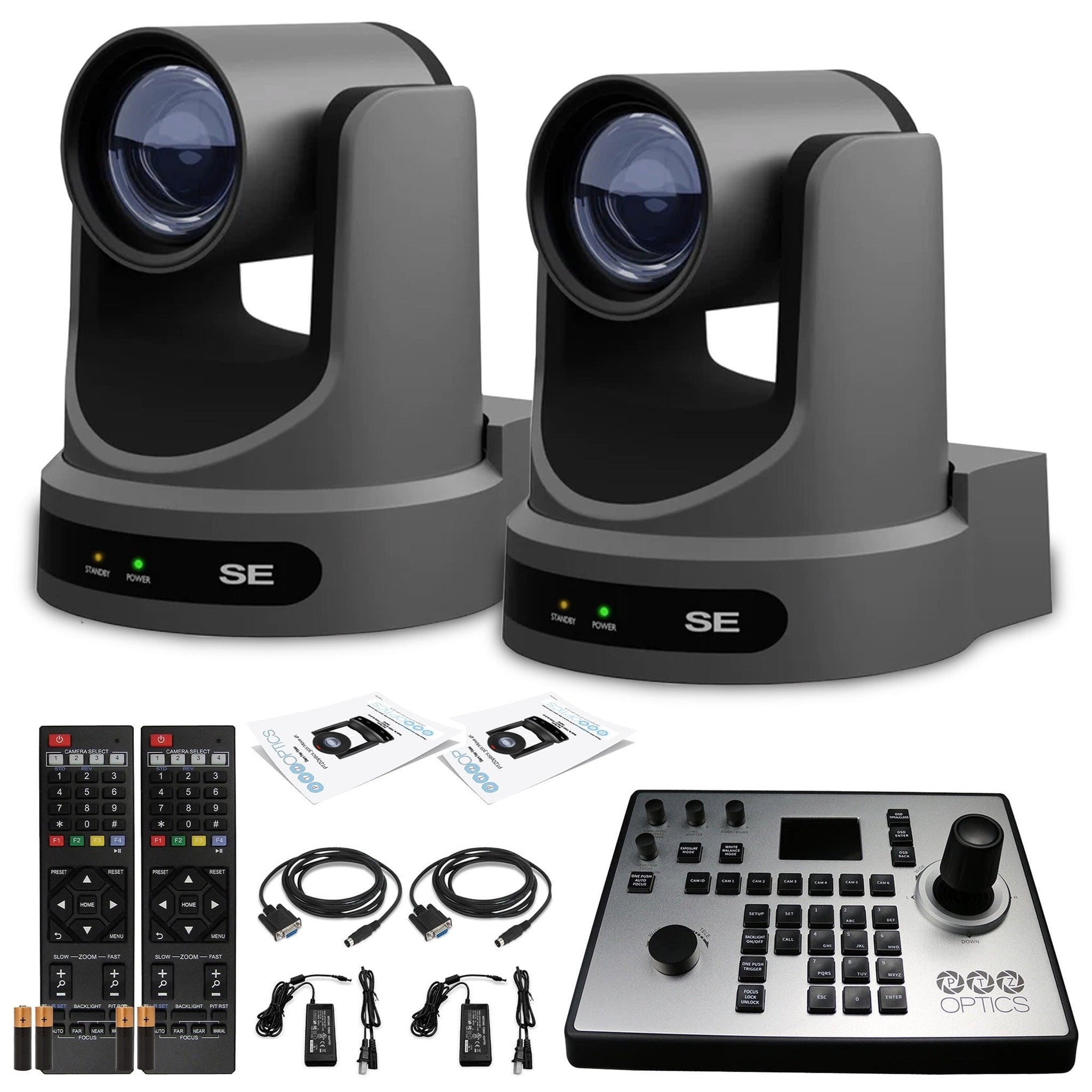 2 x PTZOptics Move SE PTZ Camera with 12x Optical Zoom PT12X-SE-GY-G3 + PTZOptics PT-JOY-G4
