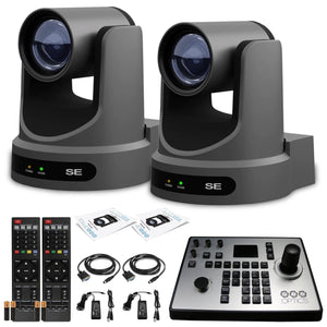 2 x PTZOptics Move SE PTZ Camera with 12x Optical Zoom PT12X-SE-GY-G3 + PTZOptics PT-JOY-G4
