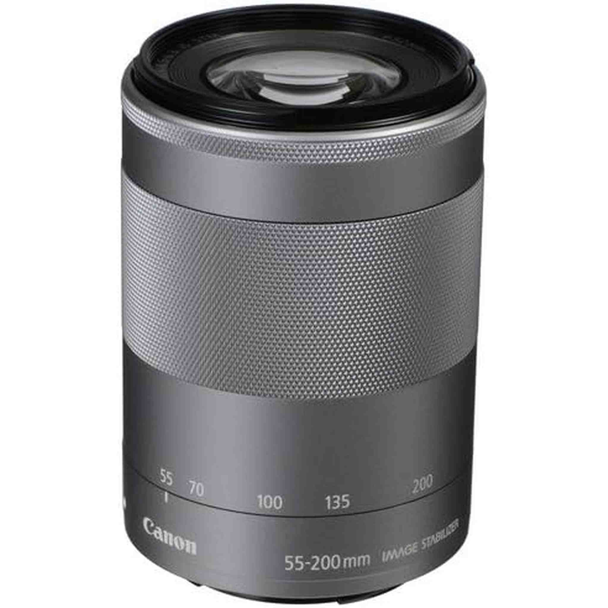 Canon EF-M 55-200mm f/4.5-6.3 IS STM Lens Silver Lens Bundle Includes 3pc Filter Kit + Deluxe Cleaning Kit + More Canon