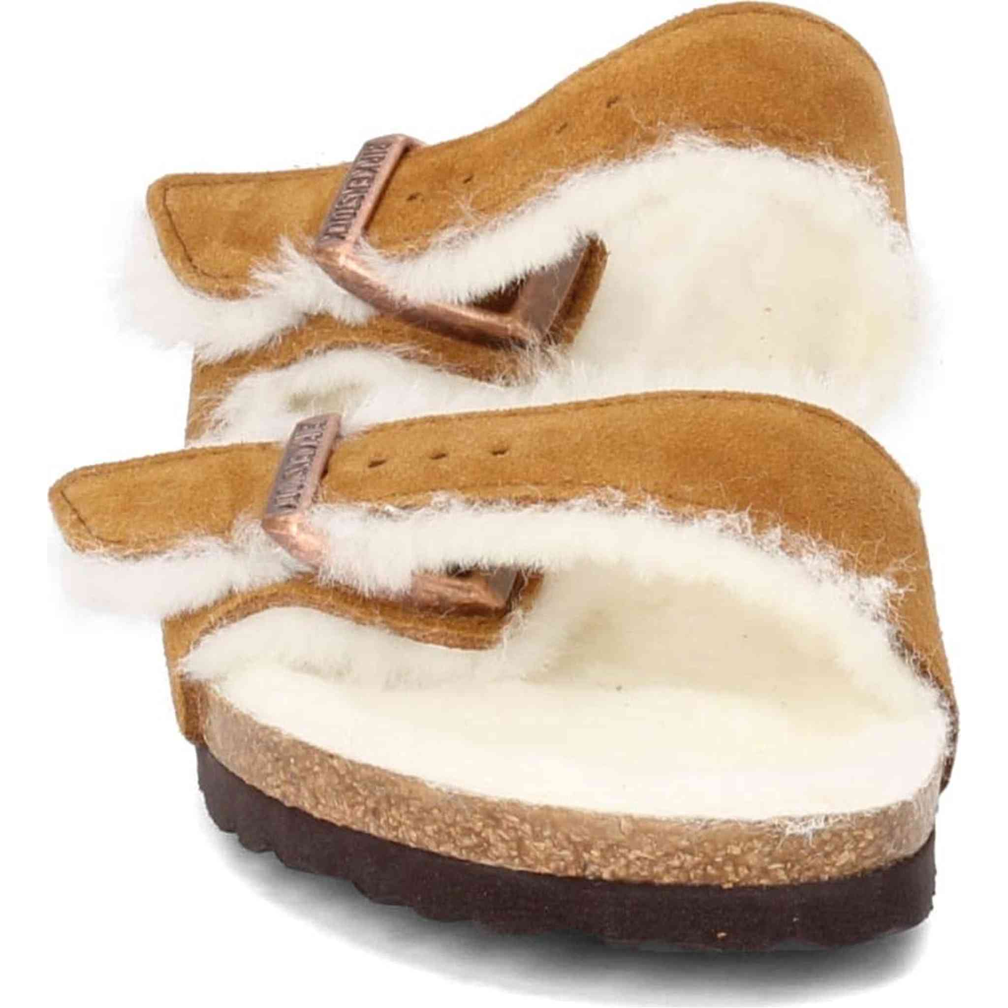Birkenstock Women's Arizona Shearling Sandals, Mink, Tan, 5 Medium US