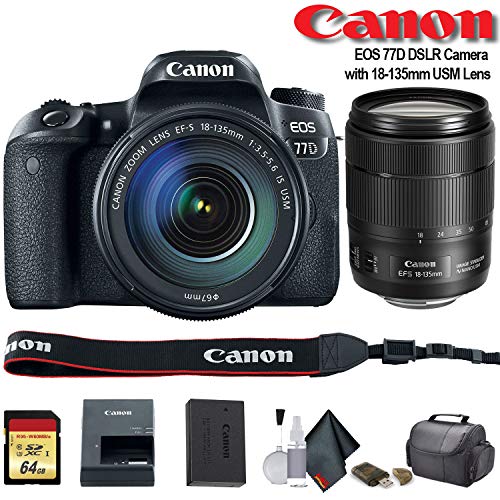 Canon EOS 77D DSLR Camera with 18-135mm USM Lens International Model 1892C002 - Starter Bundle