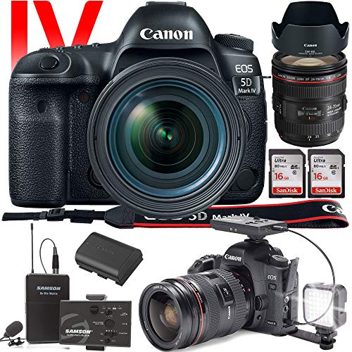 Canon EOS 5D Mark IV DSLR Camera with 24-70mm f/4L Lens (International Version) - Wireless Microphone System for Vlog an