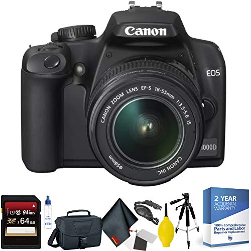 Canon EOS Rebel XS SLR Digital Camera (Black) with 18-55mm is Lens Kit + 64GB Memory Card + Mega Accessory Kit + 2 Year