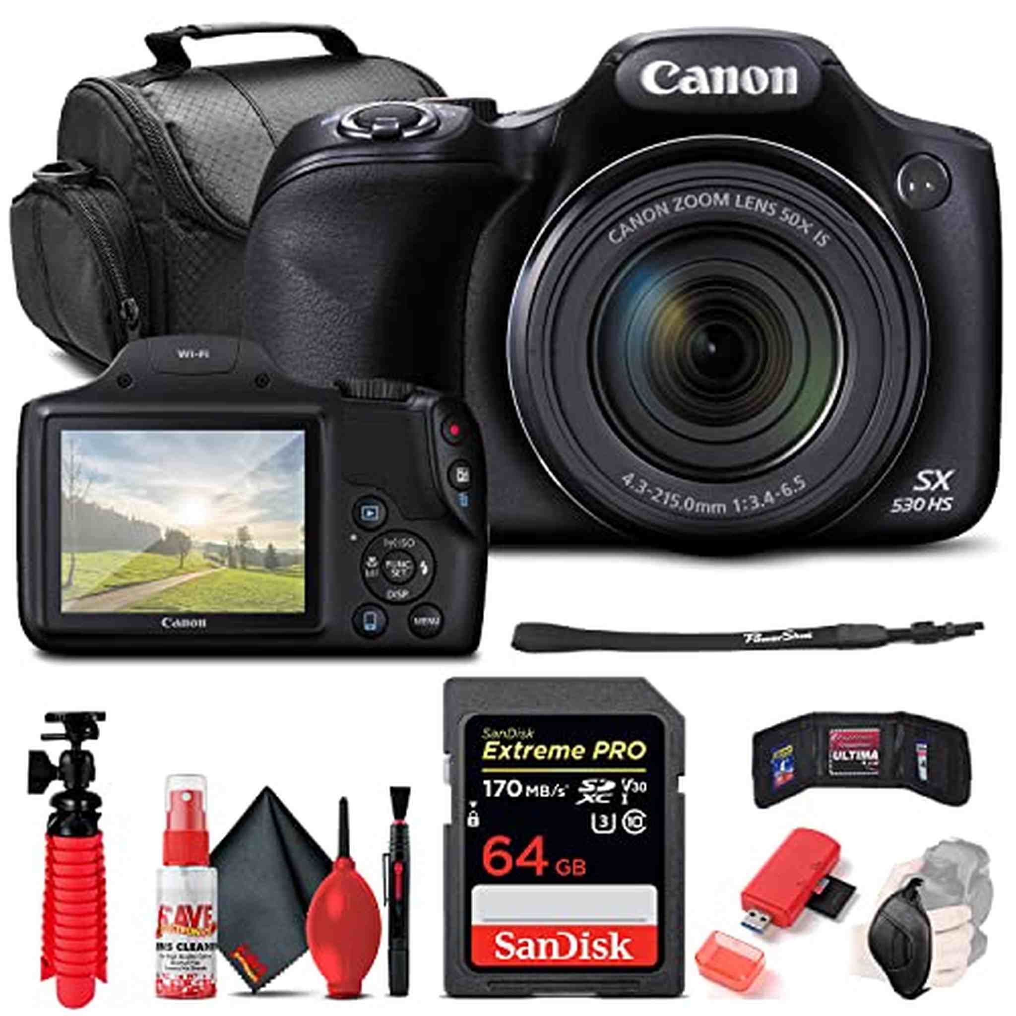 Canon PowerShot SX530 HS Digital Camera 9779B001 + 64GB Card + More - Reconditioned Canon