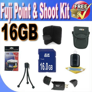 Fuji Point & Shoot Accessory Saver Bundle! 16GB SDHC Memory + USB Card Reader + Memory Card Wallet + Deluxe Camera Case w/Strap + Lcd Screen Protectors + Mini Tripod + Accessory Saver Bundle!