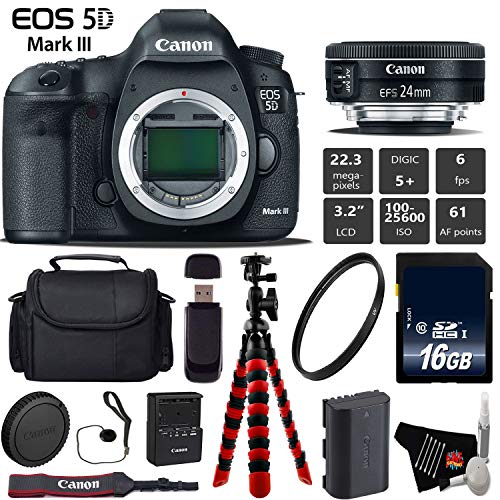 Canon EOS 5D Mark III DSLR Camera with 24mm f/2.8 STM Lens + Wireless Remote + UV Protection Filter + Case + Wrist Strap Base Bundle