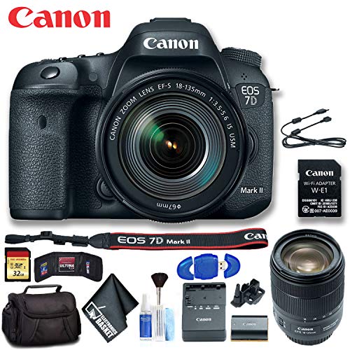 Canon EOS 7D Mark II DSLR Camera with 18-135mm f/3.5-5.6 IS USM Lens & W-E1 Wi-Fi Adapter (Intl Model) Deluxe Bundle