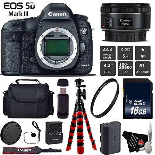 Canon EOS 5D Mark III DSLR Camera with 50mm f/1.8 STM Lens + Wireless  Remote + UV Protection Filter + Case + Wrist Strap Base Bundle