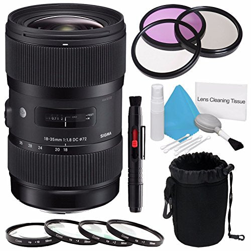 Sigma 18-35mm f/1.8 DC HSM Art Lens for Canon (International Model) + 72mm 3 Piece Filter Kit + Deluxe Cleaning Kit + 72