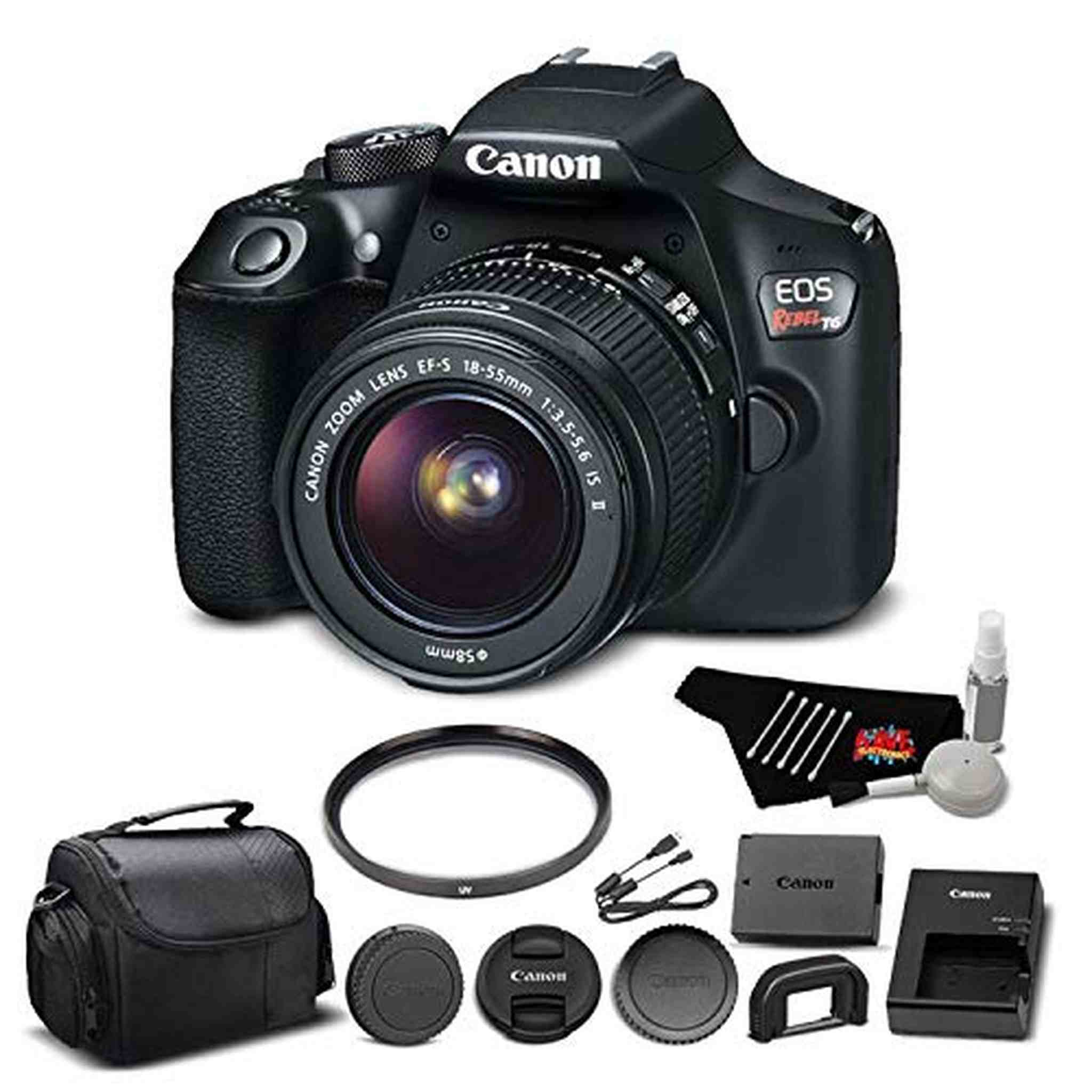 Canon EOS Rebel T6 DSLR Camera Kit with EF-S 18-55mm f/3.5-5.6 is II Lens with UV Filter + Carrying Case - Used Canon