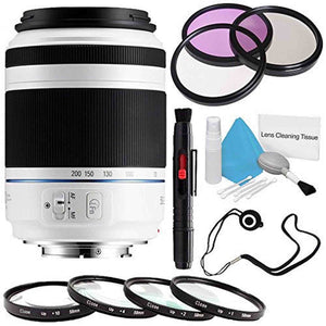 Samsung 50-200mm f/4.0-5.6 ED OIS Lens White EX-T50200CSWUS + 3 Piece Filter Kit + Macro Close Up Kit + Lens Cap Keepe