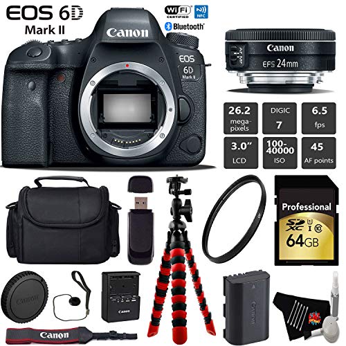 Canon EOS 6D Mark II DSLR Camera with 24mm f/2.8 STM Lens + Wireless Remote + UV Protection Filter + Case + Wrist Strap Pro Bundle