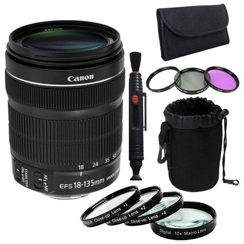 Canon EF-S 18-135mm f/3.5-5.6 is STM Lens + 67mmFilter Kit + 67mm Macro Close up Kit + Lens Pen Cleaner + Deluxe Lens Pouc - Used Canon
