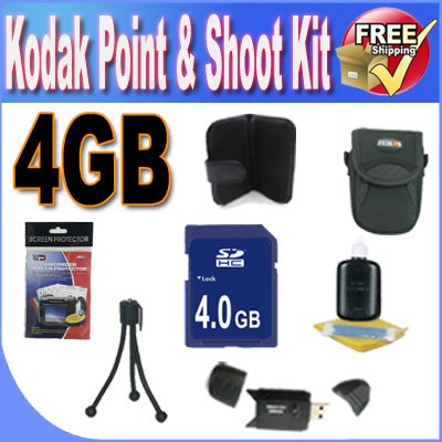 Kodak Point & Shoot Accessory Saver Bundle! 4GB SDHC Memory + USB Card Reader + Memory Card Wallet + Deluxe Camera Case w/Strap + Lcd Screen Protectors + Mini Tripod + Accessory Saver Bundle!