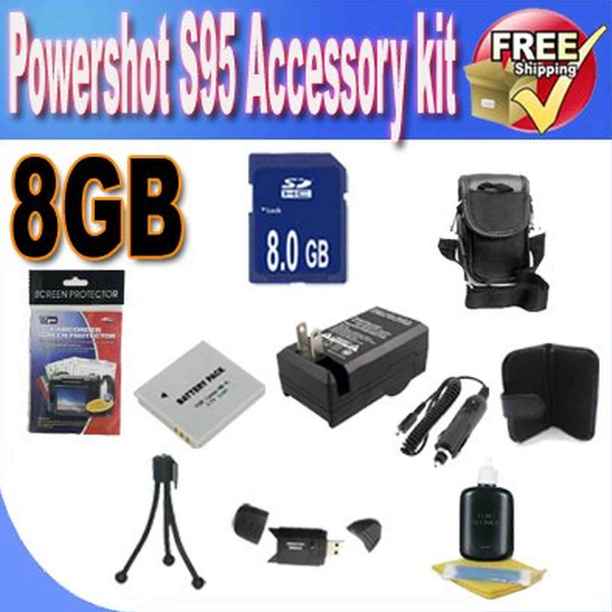PowerShot S95 Accessory Saver Bundle 8GB SDHC Memory + Extended Life Battery + USB Card Reader + Deluxe Camera Case + A