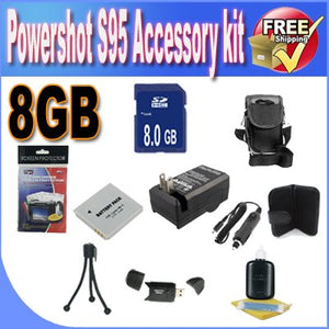 PowerShot S95 Accessory Saver Bundle 8GB SDHC Memory + Extended Life Battery + USB Card Reader + Deluxe Camera Case + A