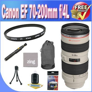 Canon EF 70-200mm f/4L USM Telephoto Zoom Lens + UV Filter + Lens Case + Zing Microfiber Cleaning Cloth + Lens Pen Cleaner + Lens Accessory Saver Bundle!!
