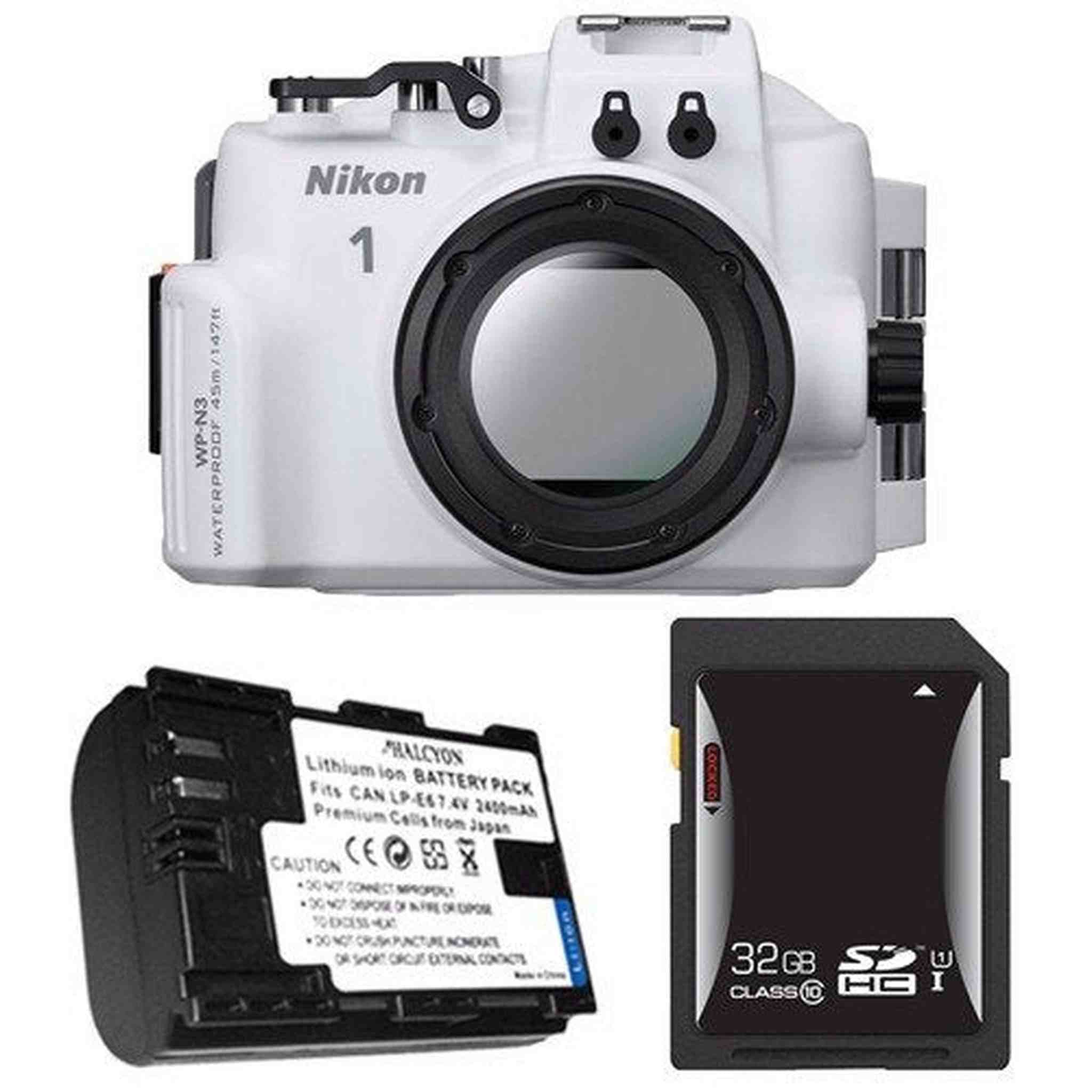 Nikon WP-N3 Waterproof Housing for Nikon 1 J4 or S2 Camera and NIKKOR 11-27.5mm or 10-30mm Lens + EN-EL22 Battery + 32GB SDHC Card Saver
