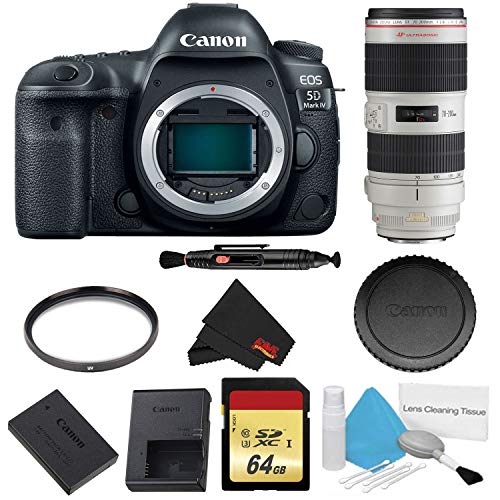 Canon EOS 5D Mark IV DSLR Camera Body Only Basic Filter & Memory Kit w/ 70-200mm 2.8L USM is II Lens - International M