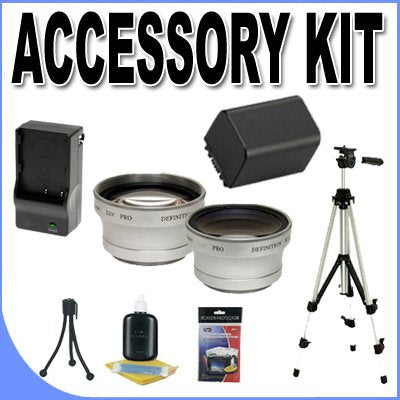 FH100 Lithium Ion Replacement Battery/Charger BigVALUEInc Accessory Saver Tripod Lens Bundle f/ Sony Camcorders