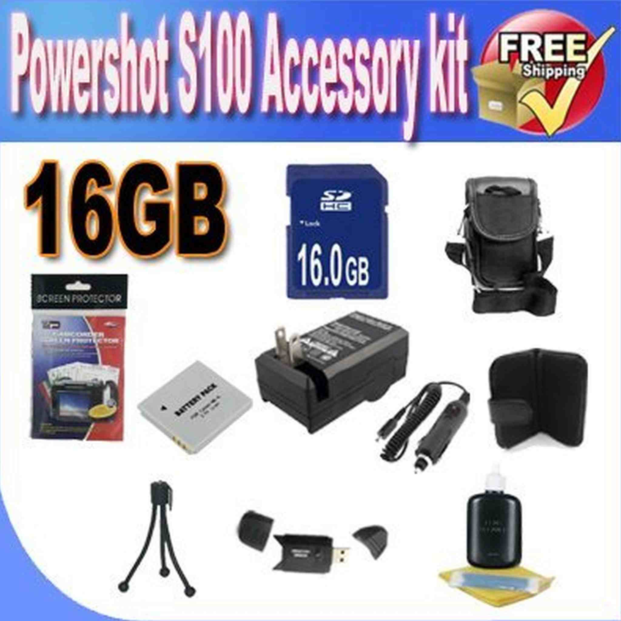 PowerShot S100 Accessory Saver Bundle! 16GB SDHC Memory + Extended Life Battery + Ac/Dc Rapid Charger + USB Card Reader + Memory Card Wallet + Deluxe Camera Case + Accessory Saver Bundle!