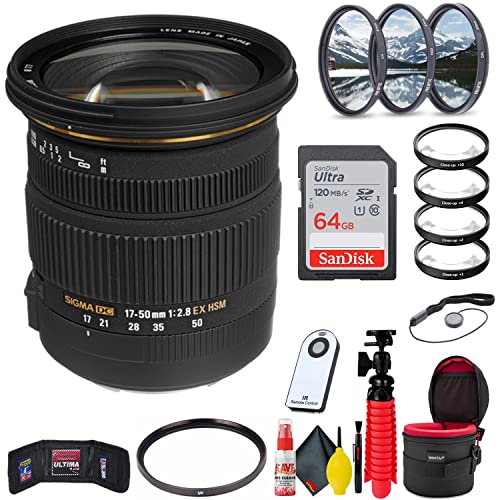 Sigma 17-50mm f/2.8 EX DC OS HSM Lens for Nikon F (Deluxe Bundle) W/Accessories