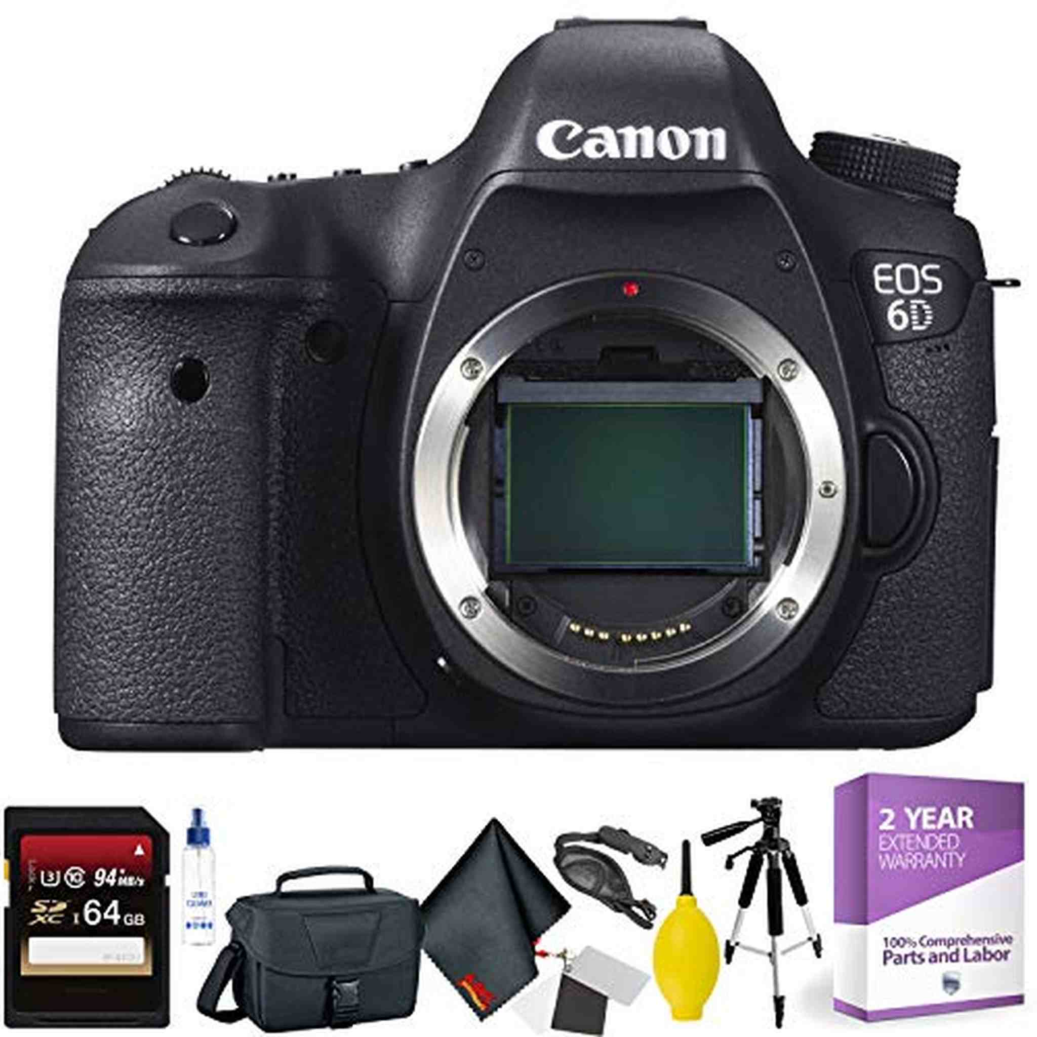 Canon EOS 6D DSLR Camera Body Only - Open Box + 64GB Memory Card + Mega Accessory Kit + 1 Year Warranty Canon