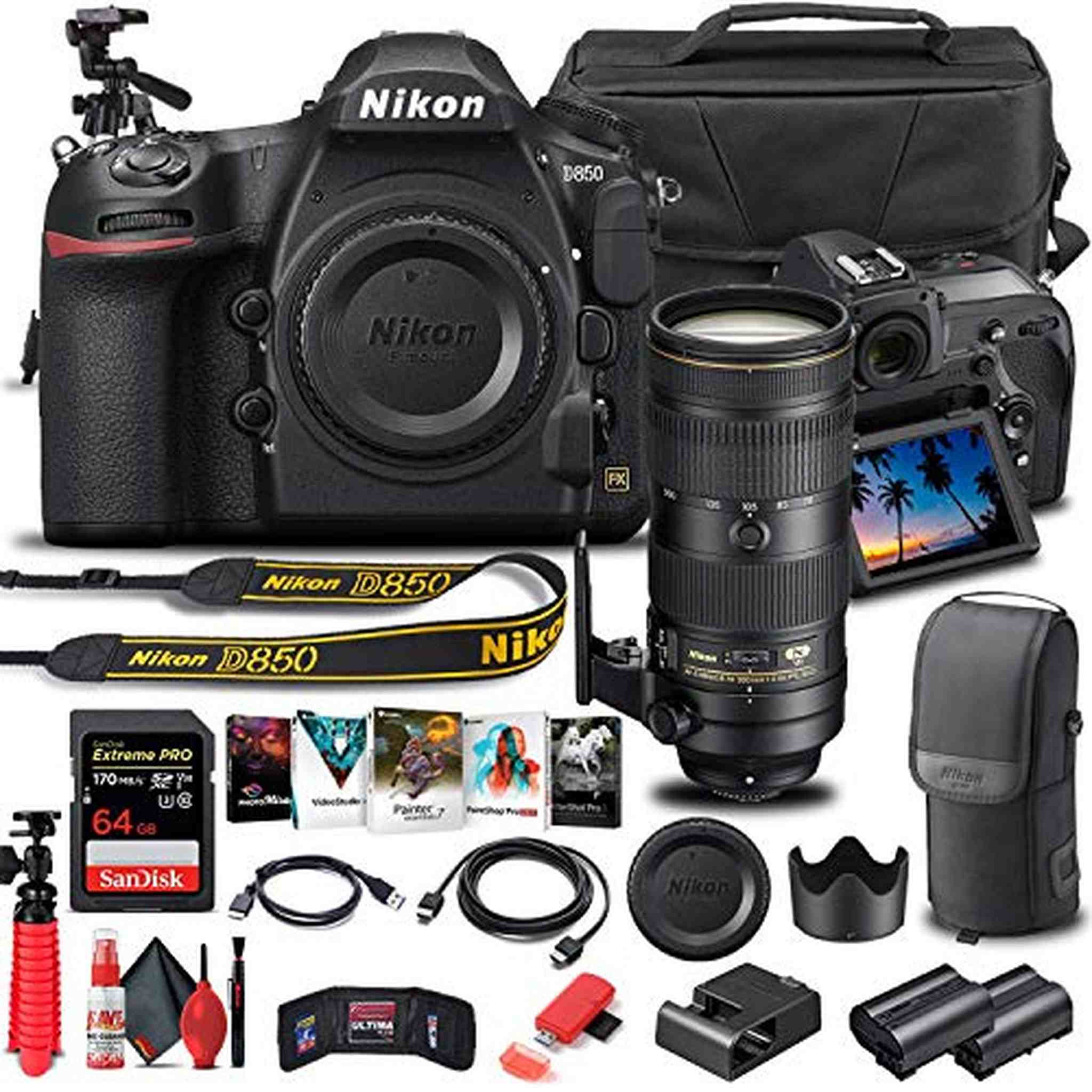 Nikon D850 DSLR Camera Body Only 1585 W/ Nikon 70-200mm VR Lens - Basic Bundle - Reconditioned Nikon