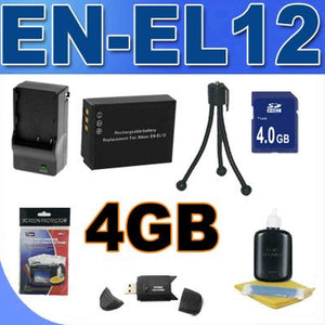 ENEL12 Replacement Battery & Rapid Charger 4GB SDHC Memory Card BigVALUEInc Saver Accessory Bundle for Nikon Coolpix Digital Cameras