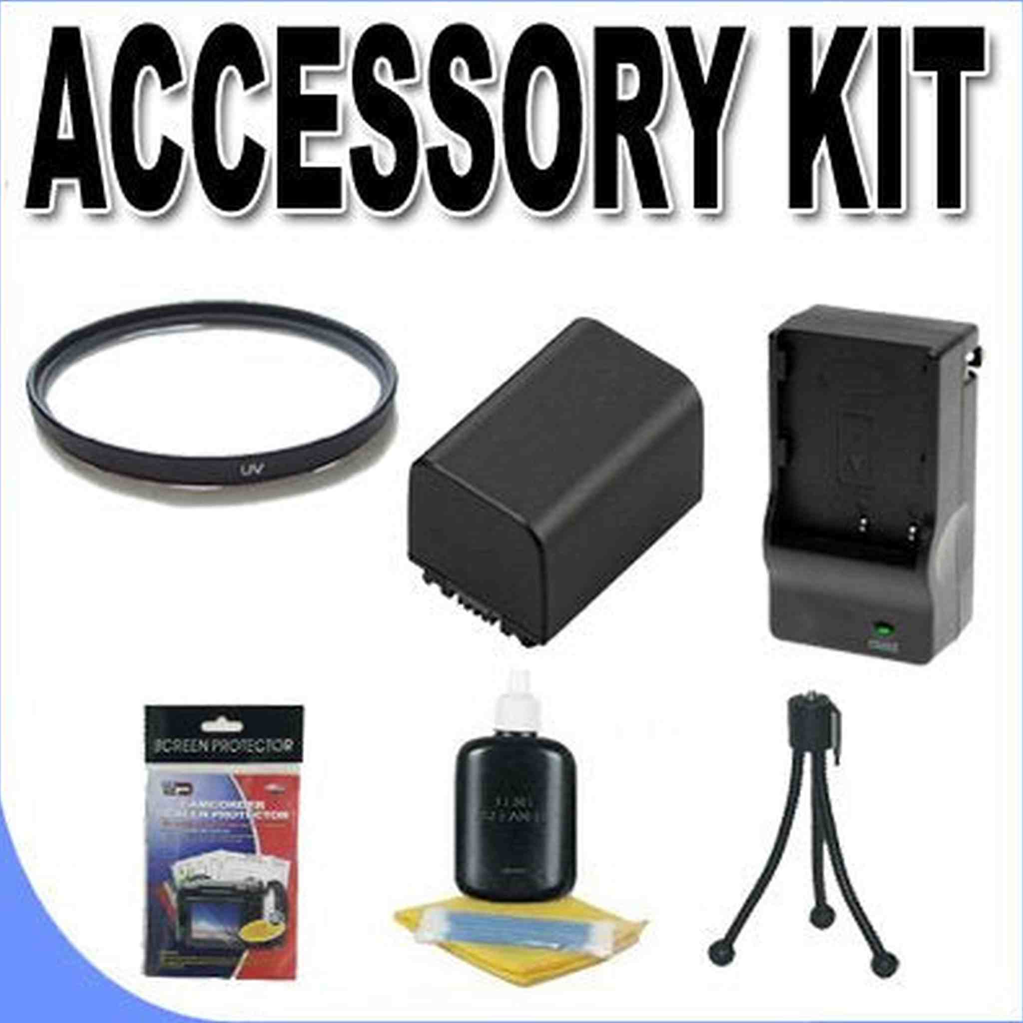 FH100 Lithium Ion Replacement Battery/Charger 37mm UV Filter BigVALUEInc Accessory Saver Bundle f/Sony Camcorders
