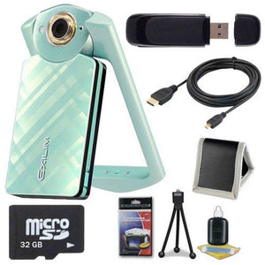 6Ave Casio EX-TR60 Self Portrait/Selfie Digital Camera Green + 32GB microSD Class 10 Memory Card + Micro HDMI Cable +