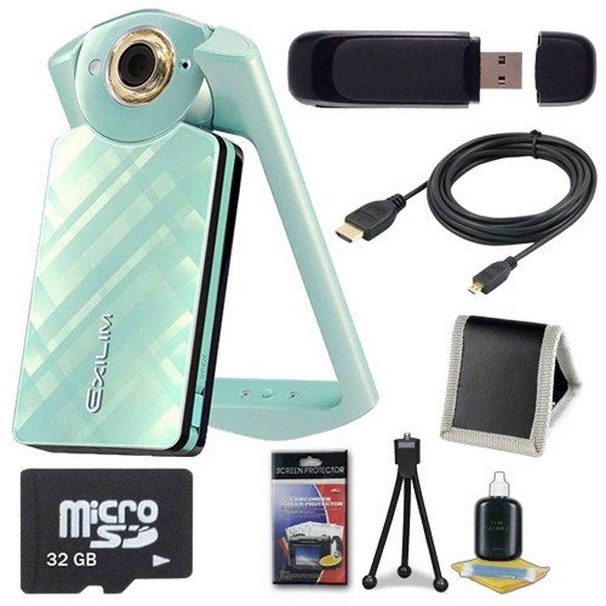 6Ave Casio EX-TR60 Self Portrait/Selfie Digital Camera Green + 32GB microSD Class 10 Memory Card + Micro HDMI Cable +