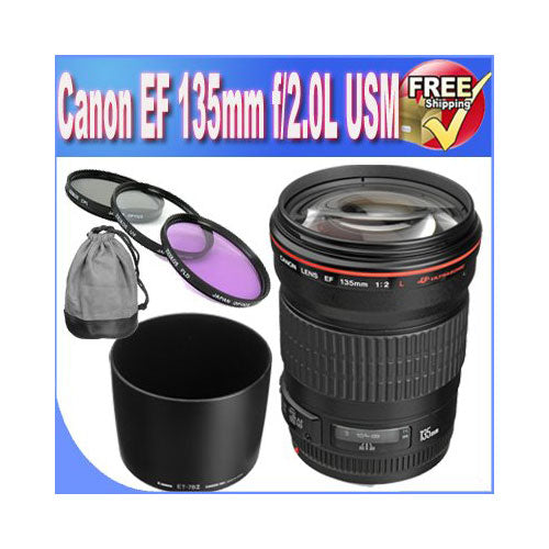 Canon EF 135mm f/2L USM Lens for Canon SLR Cameras + 72mm 3 Piece Professional Filter Kit + Lens & Camera Cleaning Kit!!!