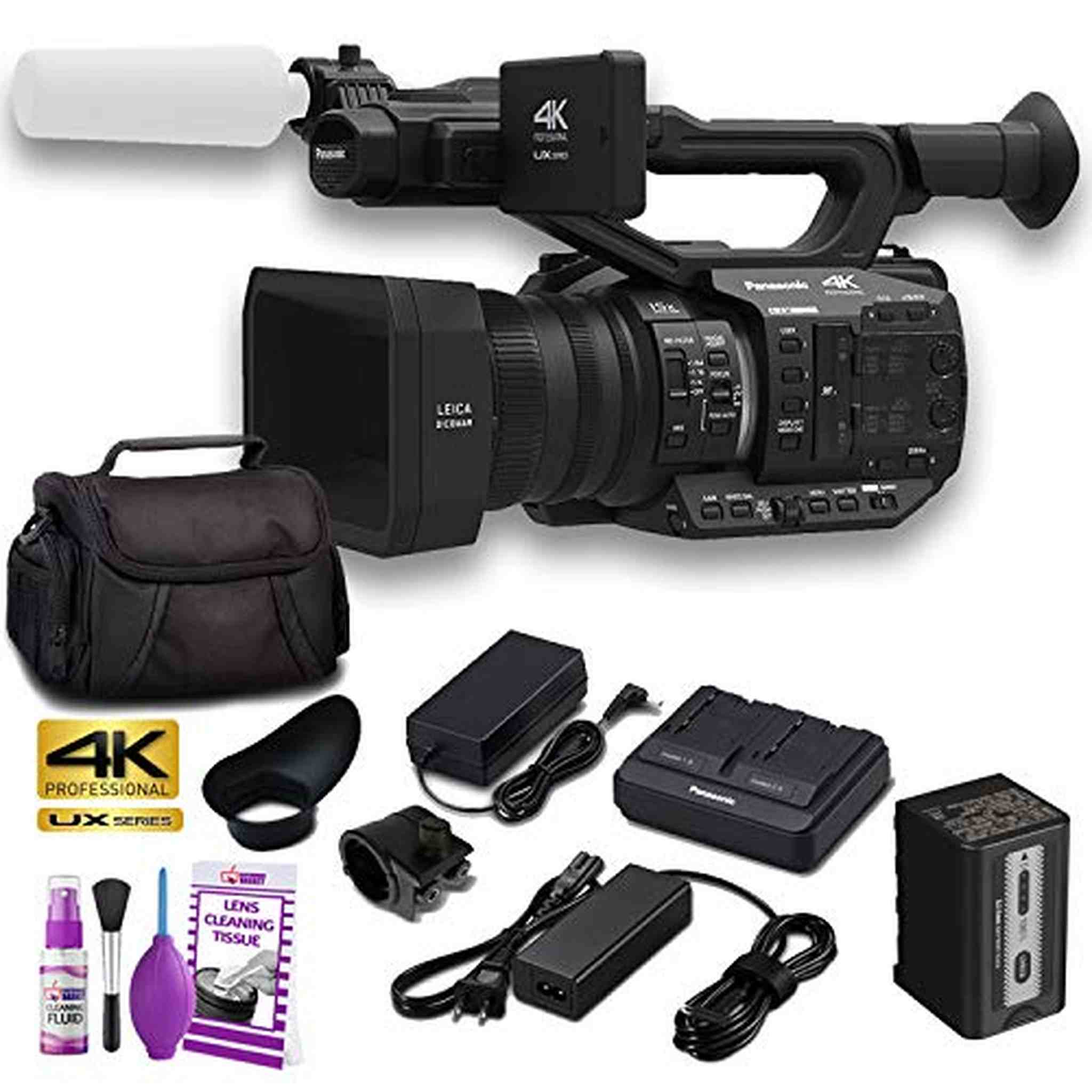Panasonic AG-UX90E 4K-UHD FHD Camcorder 50 Hz / PAL Model With Soft Padded Case + Cleaning Kit and More - Base Bundle