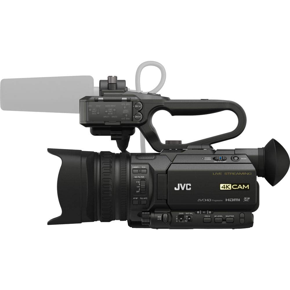 JVC GY-HM250 UHD 4K Streaming Camcorder with Built-in Lower-Thirds Graphics Basic Accessory Bundle