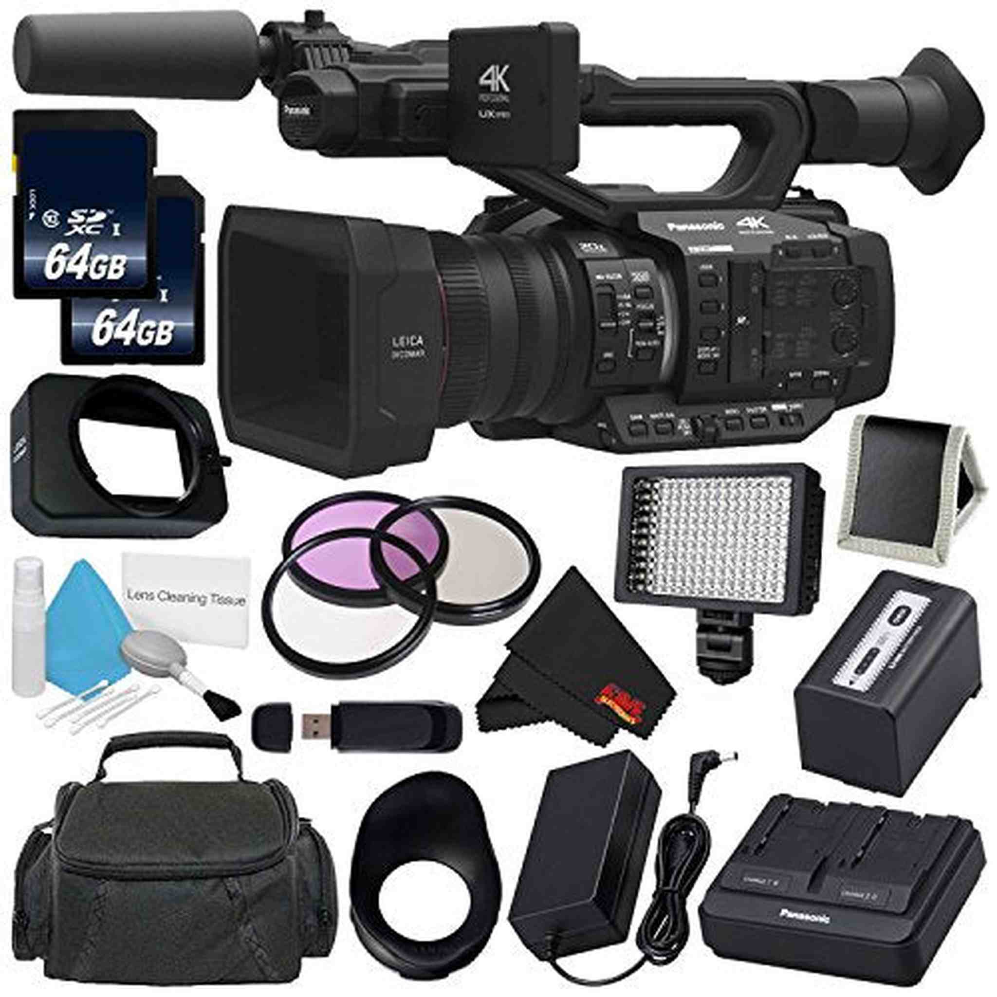 Panasonic AG-UX180 AG-UX180PJ 4K Premium Professional Camcorder + 64GB Memory Card + Carrying Case + 67mm 3 Piece Filter Kit + Professional 160 LED